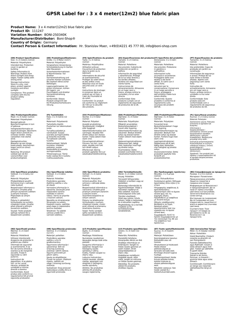 3 x 4 metru (12m²) zila audekla pārvalks-2