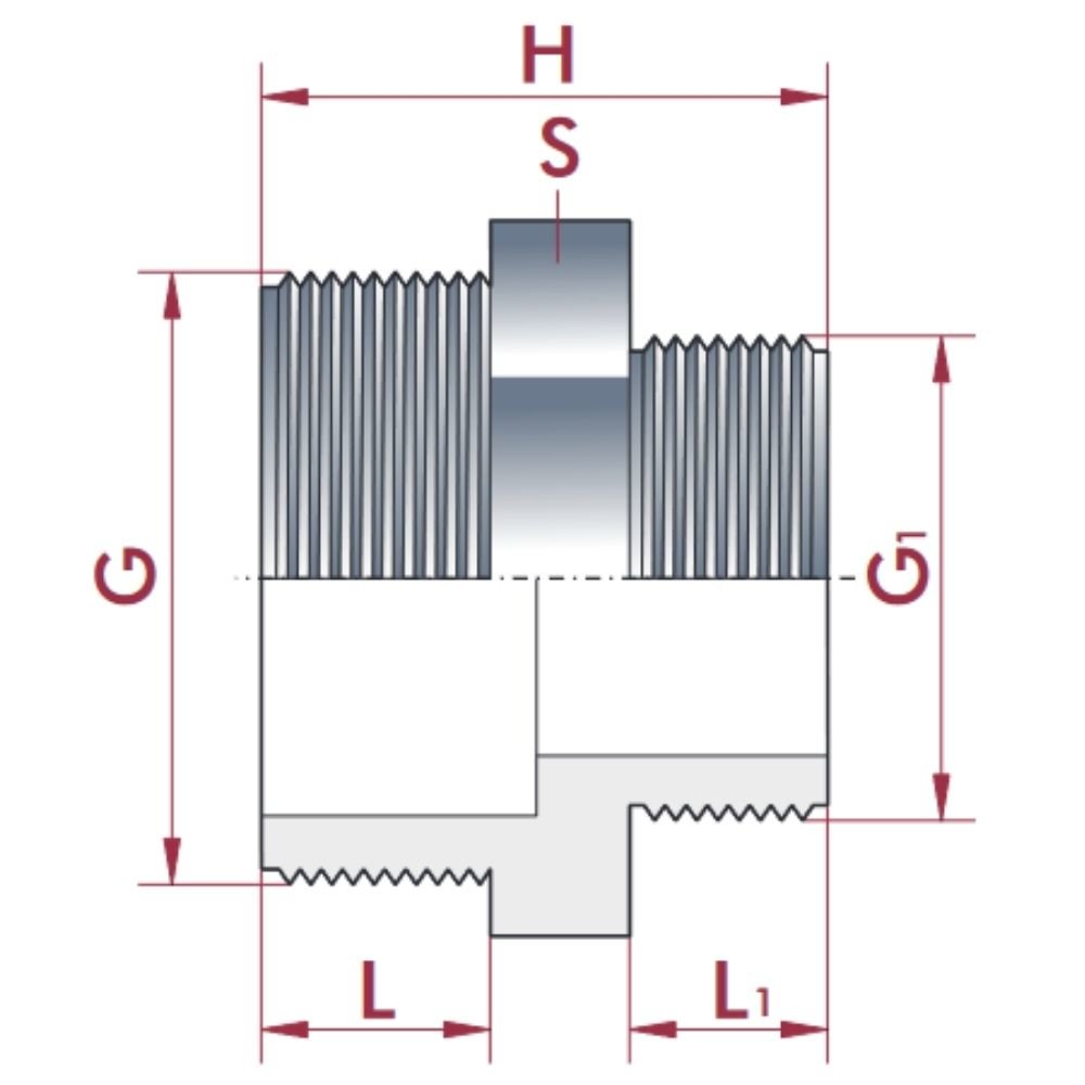 PVC - U dubultnipelis samazināts AG 1" x 3/4"-0