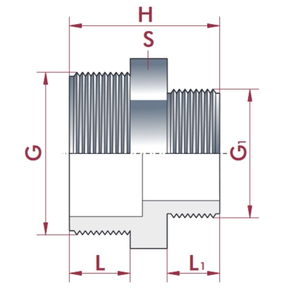 PVC - U Doppelnippel samazināts AG 2 1/2" x 1 1/4"-0