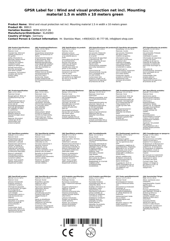 Vēja un redzamības aizsardzības tīkls, ieskaitot stiprinājuma materiālu, 1,5 m platums x 10 metri zaļa aukla-3