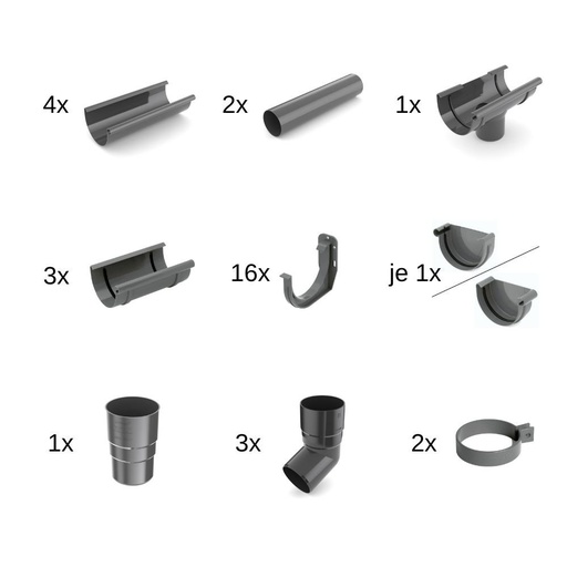 [BONI-62-024E-SET8] Komplekts Lietusūdens noteka 8m grafīts Sistēma 125