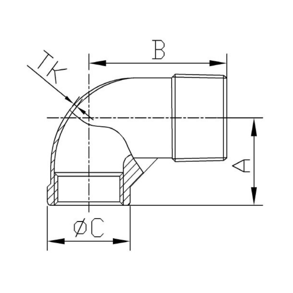 Vītņu savienojums nerūsējošā tērauda leņķis 90° 1 1/4" IG x 1 1/4" AG-1