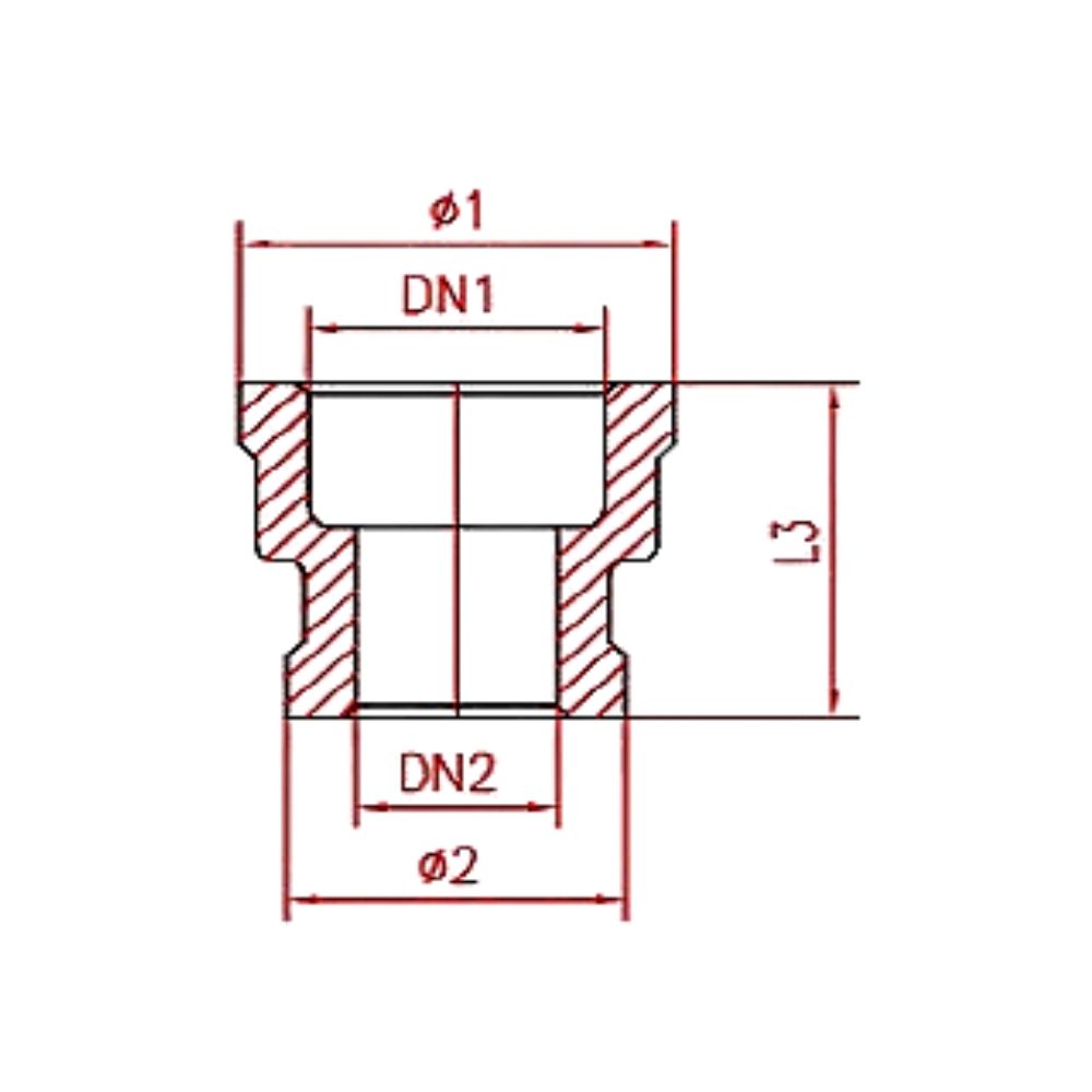 Vītņu savienojums nerūsējošā tērauda redukcijas uzmava 1 1/2" IG x 1 1/4" IG-1